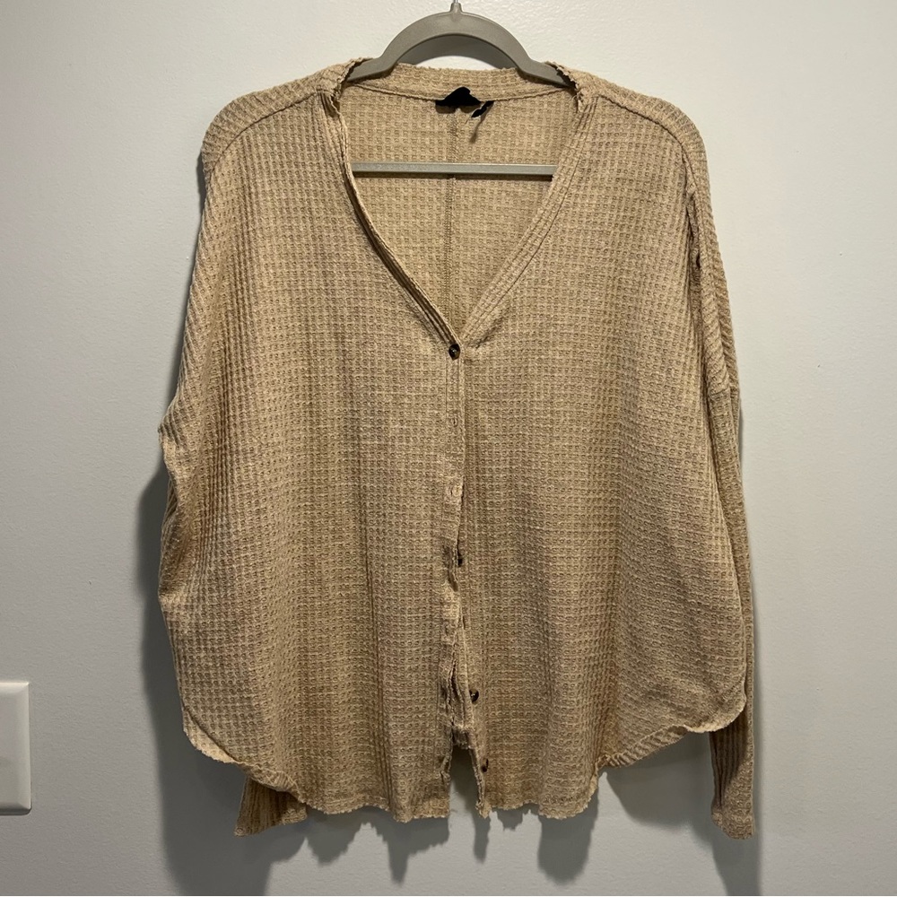 Free People waffle knit button down top, Size S